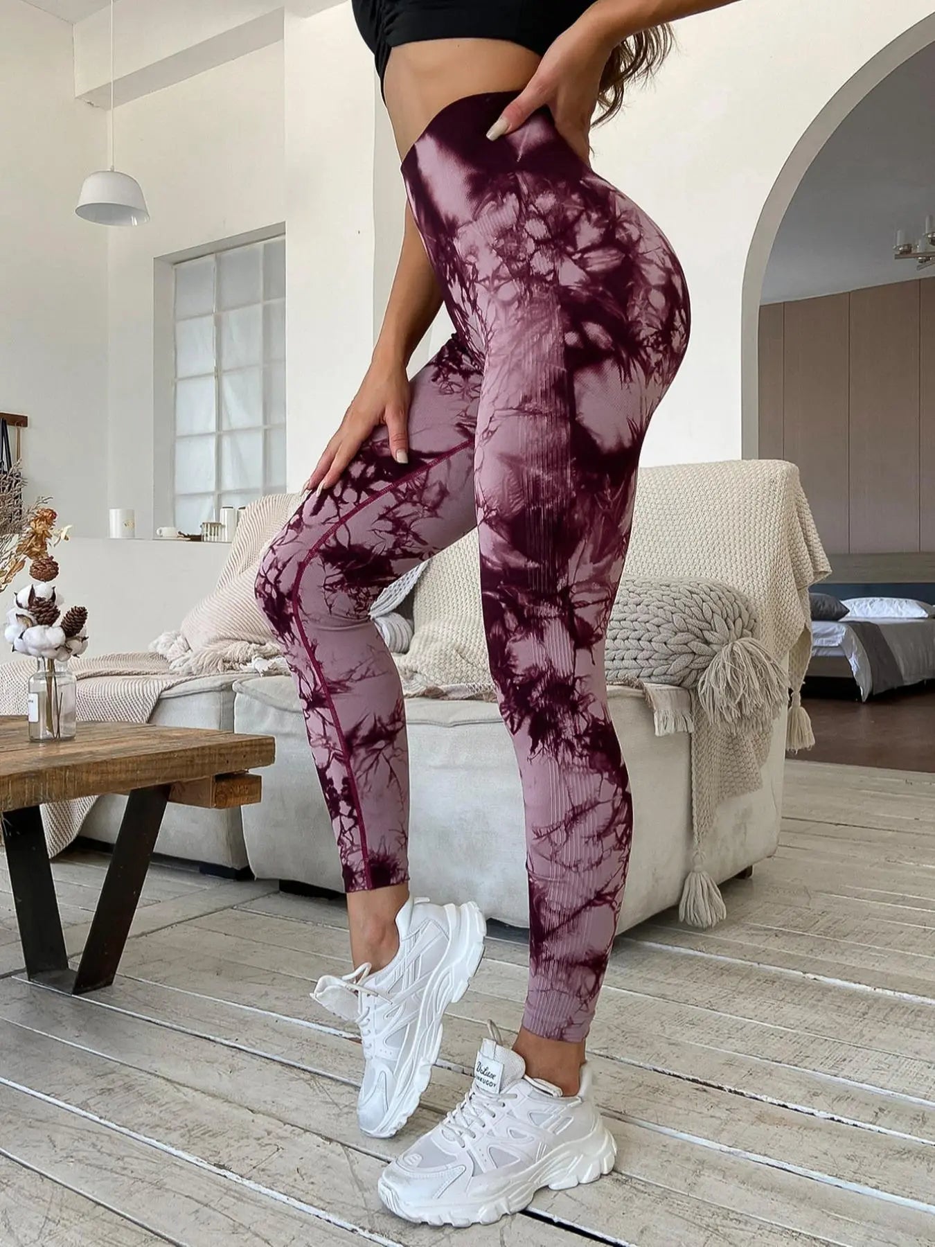 Women'S Plain / Tie Dye Print High Waist Sports Leggings, High Waisted Sportswear, Gym Leggings, Skinny Pants, Skinny Yoga Bottoms for Workout Running, Women Sport & Outdoor Clothing, Fitness Yoga Pants